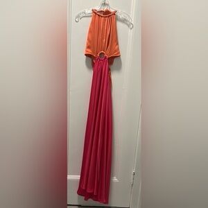 Chic Orange and Pink Halter Maxi Dress